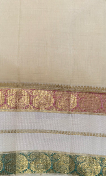 Exclusive Kanchivaram Designer Pure Silk Pure Zari Silk Saree | Beige & Gold | Handwoven | Ships from California